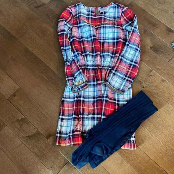 Size 140 Hanna Andersson Plaid Dress & Tights - Picture 1 of 1